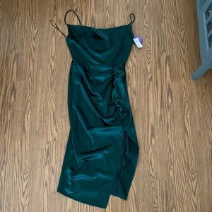 Emerald green satin bodycon dress
